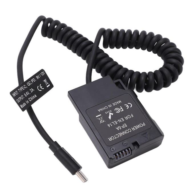 Adaptateur secteur de type C, coupleur CC, batterie factice à décodage complet ENEL14 pour Nikon D5600 D5500 black