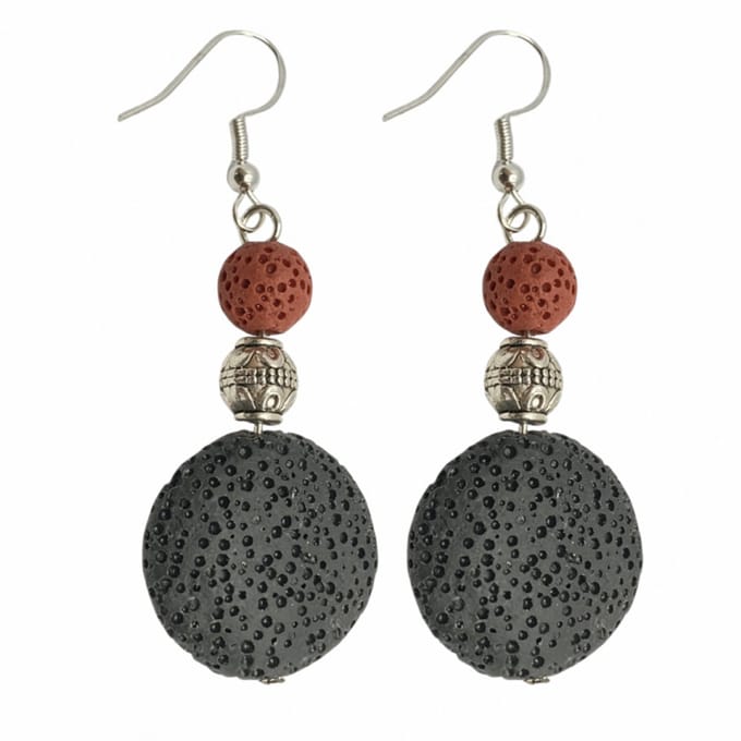 Oorbellen-Lava-Zilver-grijs-Rood -Charme Bijoux