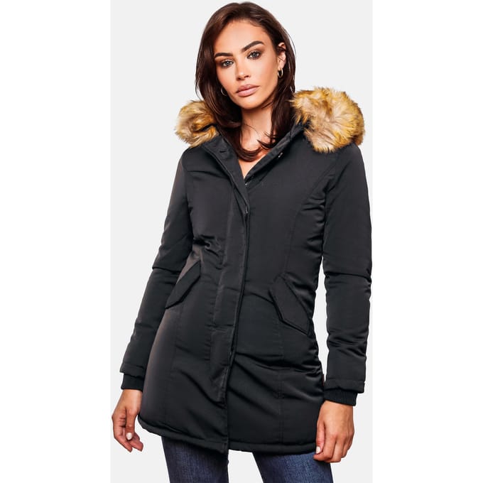 Marikoo dames winterparka Karmaa met afneembare imitatiebontkraag