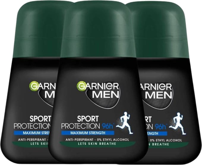 Garnier Men Deodorant Roll-On Sport Protection 96h Anti-Perspirant Deodorant Roller - 3 X 50ml - Deodorant Man