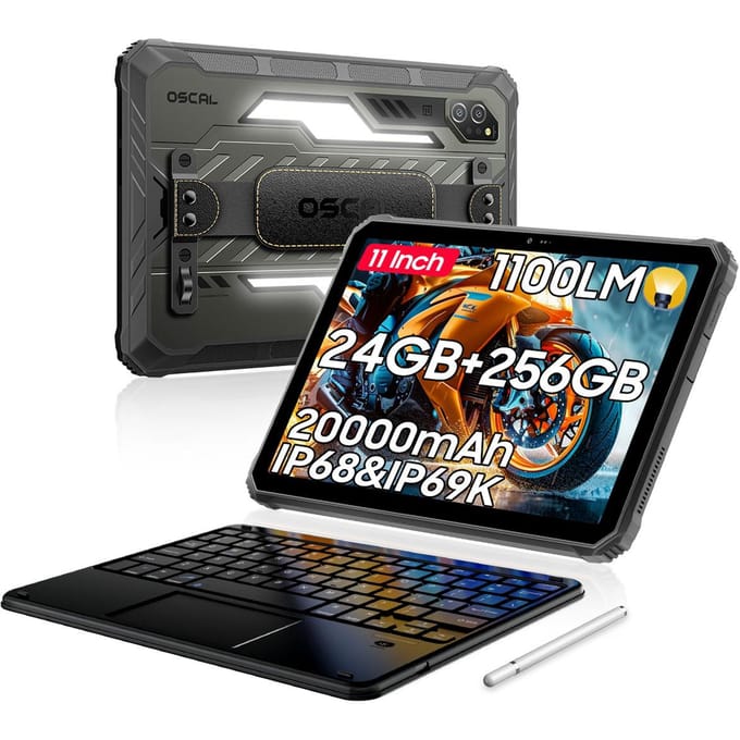 OSCAL SPIDER 10 5G Robuuste Tablets Android 15 11 inch Display 8+8 GB RAM 256GB ROM Tablet PC 20000mAh 268.2*179.6*17mm with keyboard zwart