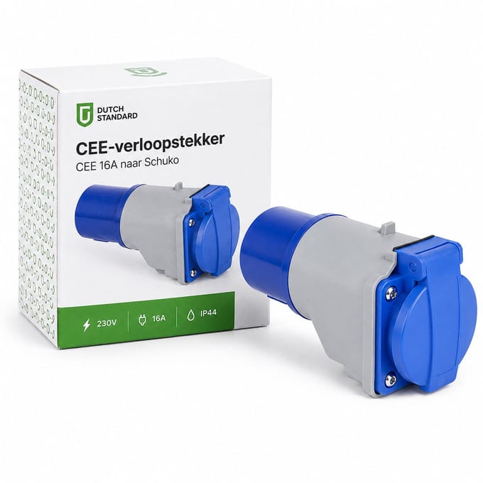 CEE Verloopstekker – CEE 16A 2P+E naar Schuko – 230V – IP44 Waterdicht – Campingstekker voor Caravan, Camper en Boot