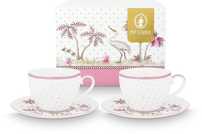 Pip Studio Jolie Dots Gold Kop en schotel set voor 2 - Cadeaudoos