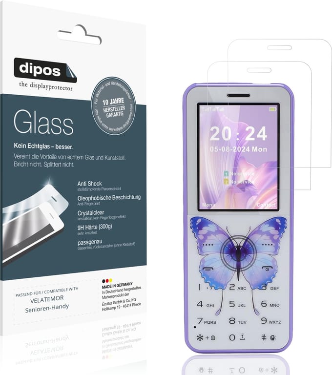 dipos – 2x Pantserfolie geschikt voor VELATEMOR Senioren-Handy | 9H Screenprotector