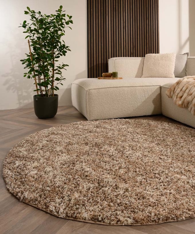 Rond hoogpolig vloerkleed - Blend beige 80