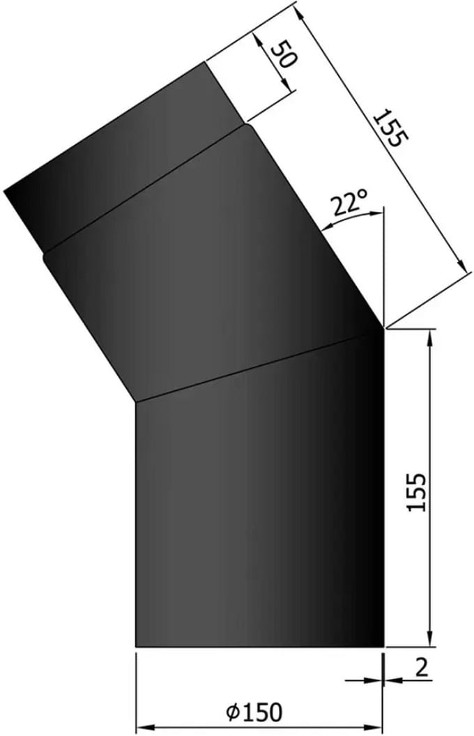 Kachelpijp Ø150 22° - zwart - staal - 2mm - 22 graden