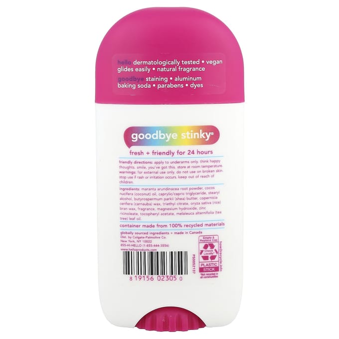 Hallo, 24-uurs deodorant met sheaboter, Unicorn, 73 g (2,6 oz) pink