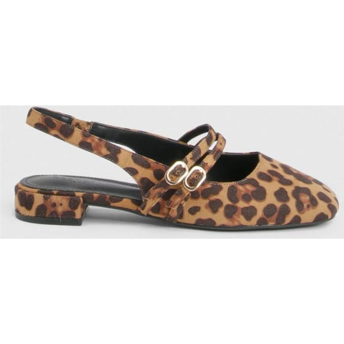 boohoo Dames Wijde Pasvorm Luipaard Slingback Ballerina's Met Dubbele Band | Leopard | Maat: 5