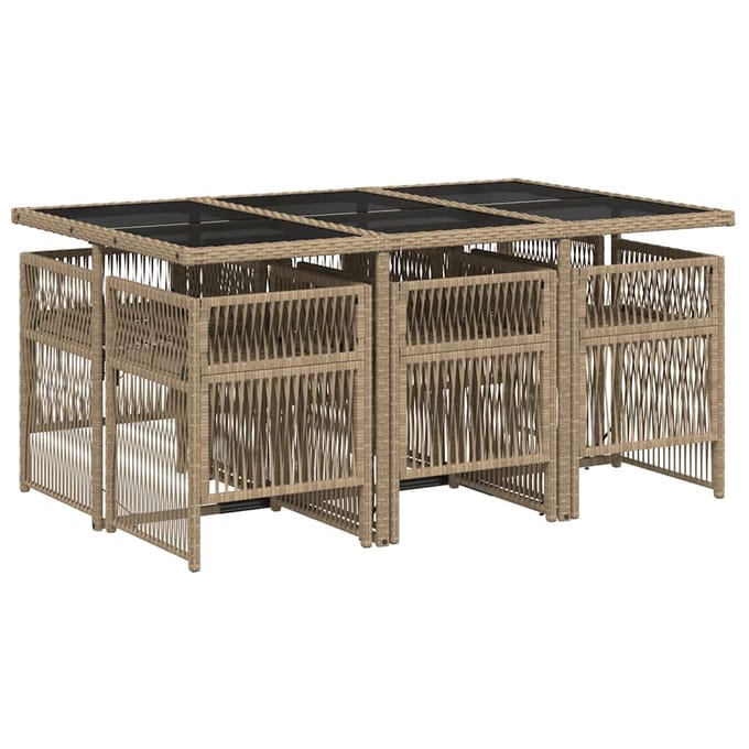 vidaXL - 7-delige - Tuinset - met - kussens - poly - rattan - gemengd - beige