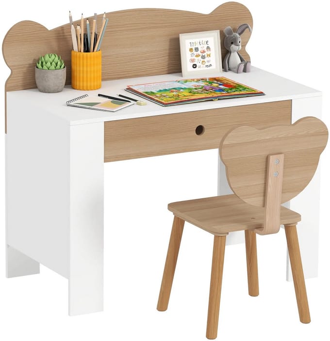 Bureauset - Bureau - Bureaustoel - Kinderstoel - Kindertafel - Tafel voor knutselen - 3-8 jaar - Natuur