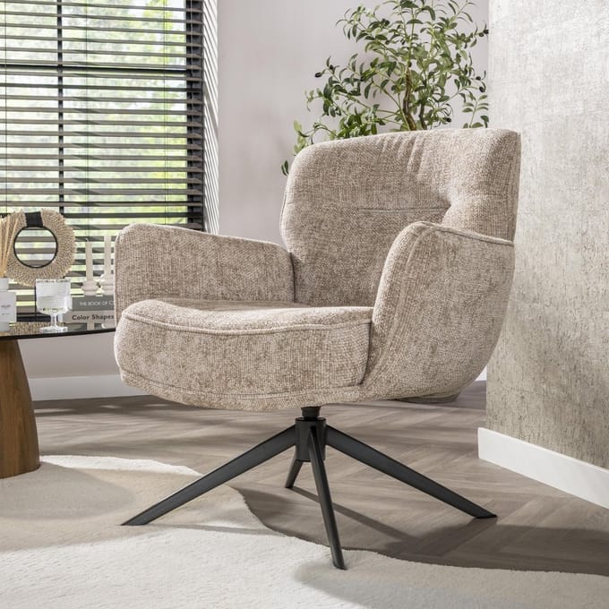 Dimehouse Savona draaibare fauteuil Hoven Rich Stof Zand - Chenille - Scandinavisch & Basic
