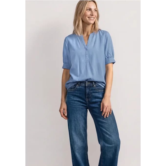Blouse met korte mouwen, split in de hals en elastische zoom