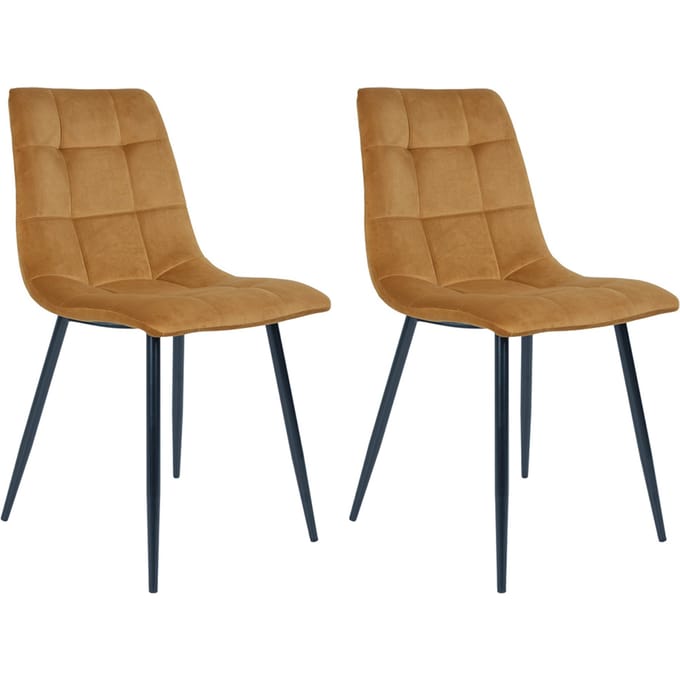 House Collection Velvet Eetkamerstoel Gara Mosterdgeel - 2 Stuks