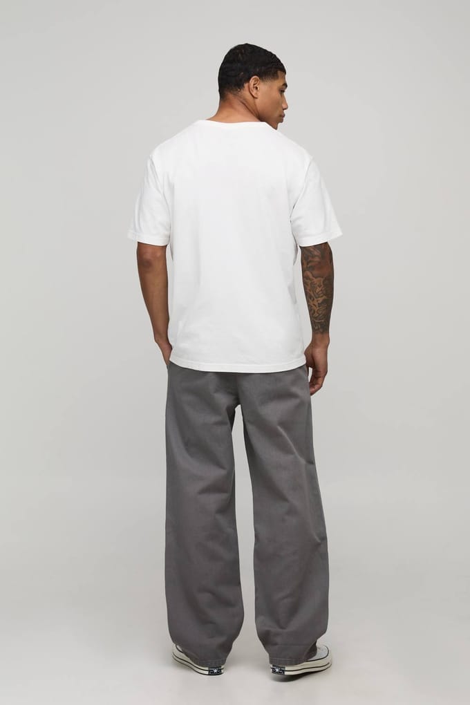 Relaxed Fit Half & Half Tailleband Gewassen Twill Broek | Slate Grey | Size Medium