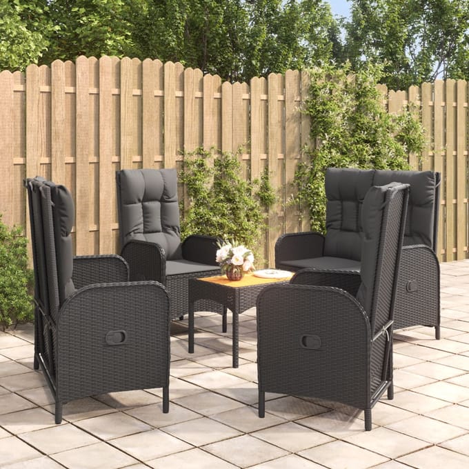 vidaXL - 5-delige - Tuinset - met - kussens - poly - rattan - zwart