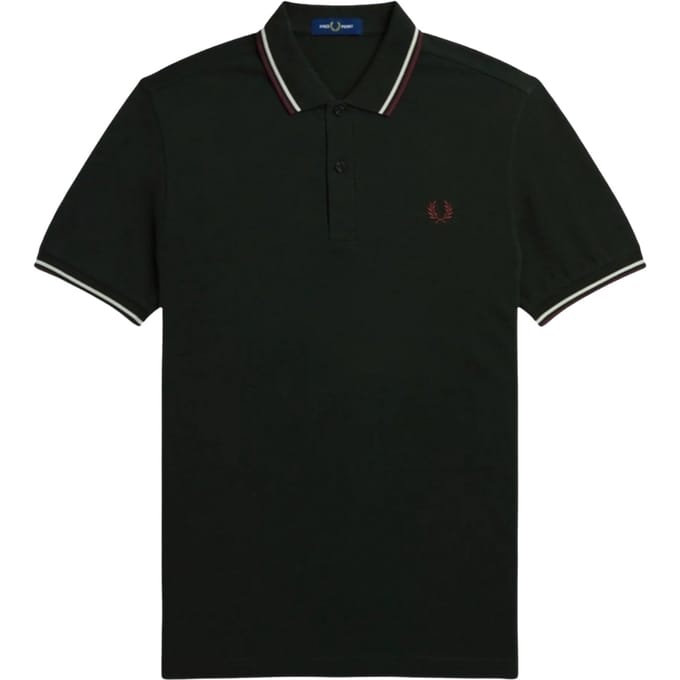 Fred Perry rood/wit twin getipt donkergroen poloshirt