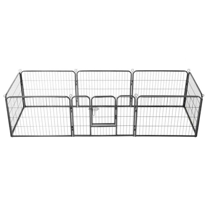vidaXL - Hondenren - met - 8 - panelen - 80x60 - cm - staal - zwart