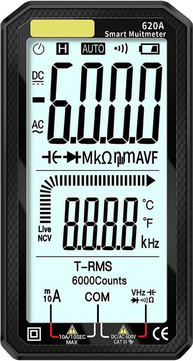 Digitale Multimeter met Groot LCD Scherm - AC/DC Spanning, Stroom, Weerstand, Capaciteit en Temperatuurmeting