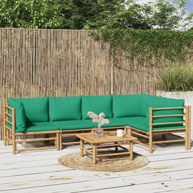 vidaXL - 6-delige - Loungeset - met - kussens - bamboe - groen