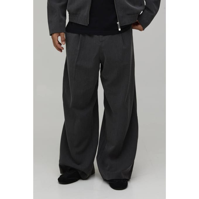 Herringbone Wide Fit Tailored Co-Ord Trousers | Black | Size 48