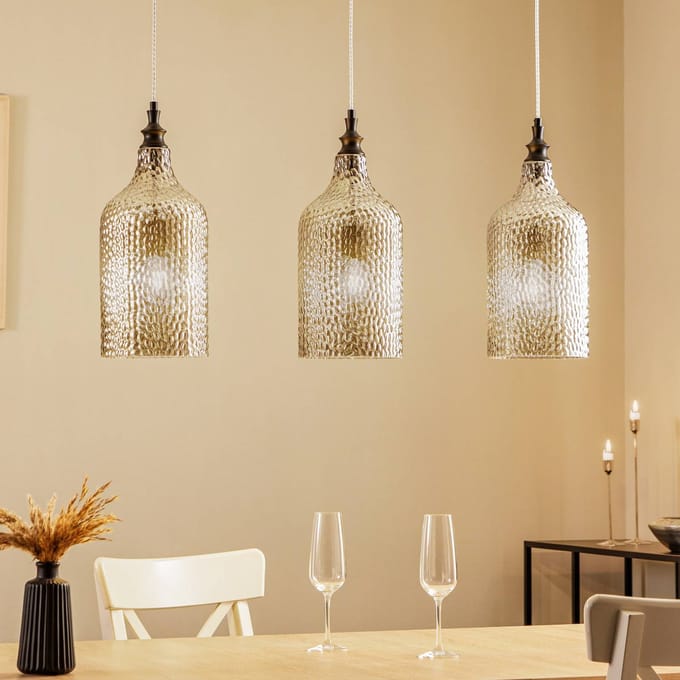 Lindby - hanglamp - 3lichts - Glas, metaal - H: 46.6 cm - E27 - rookgrijs, zwart