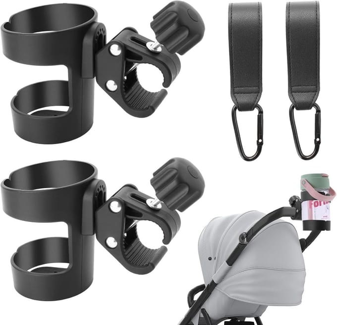 2x Universele Bekerhouder Kinderwagen & Fiets - 360° Draaibaar met 2 Haken