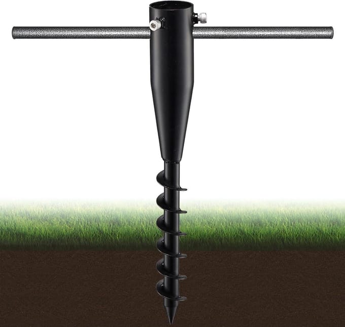 Strandparaplu Basis - Grondanker Parasol - Buiten Zitten - Robuuste Spiraalvorm - 43 cm - Zwart