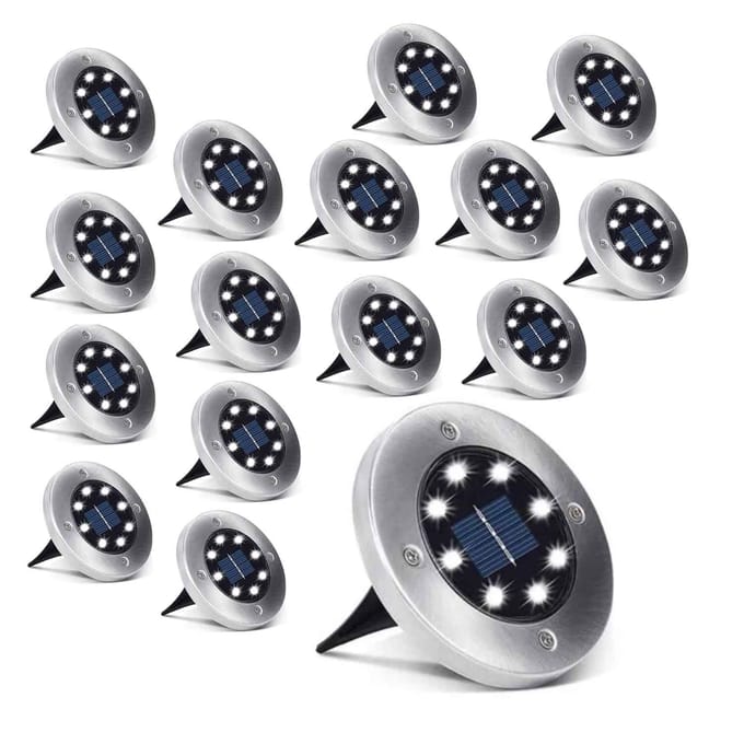 Solar Ground Lights With Twilight Sensors, Set Of 16