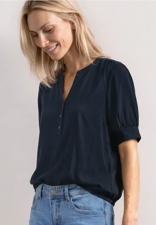 Blouse met korte mouwen, split in de hals en elastische zoom