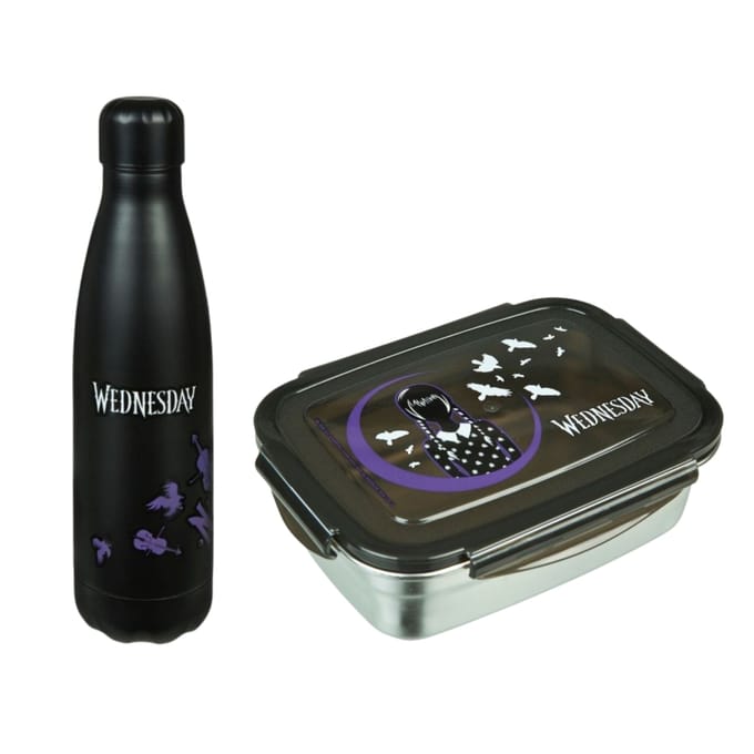 Wednesday Lunchset - Aluminium Lunchbox - Aluminium Drinkfles - Zwart