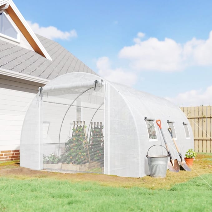 MODFU - Tunnelkas - Verstevigd Frame En Ventilatie - Voor Tuin - Polyethyleen - Wit - 396 X 300 X 200 Cm