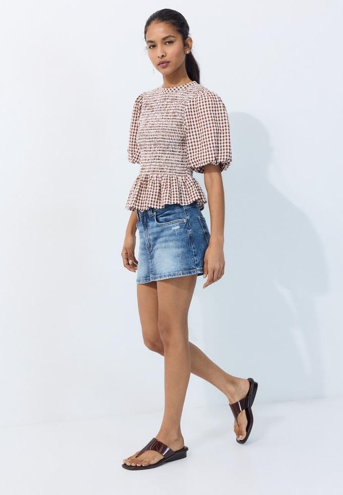 Stradivarius Peplum blouse met korte mouw  Bruin S