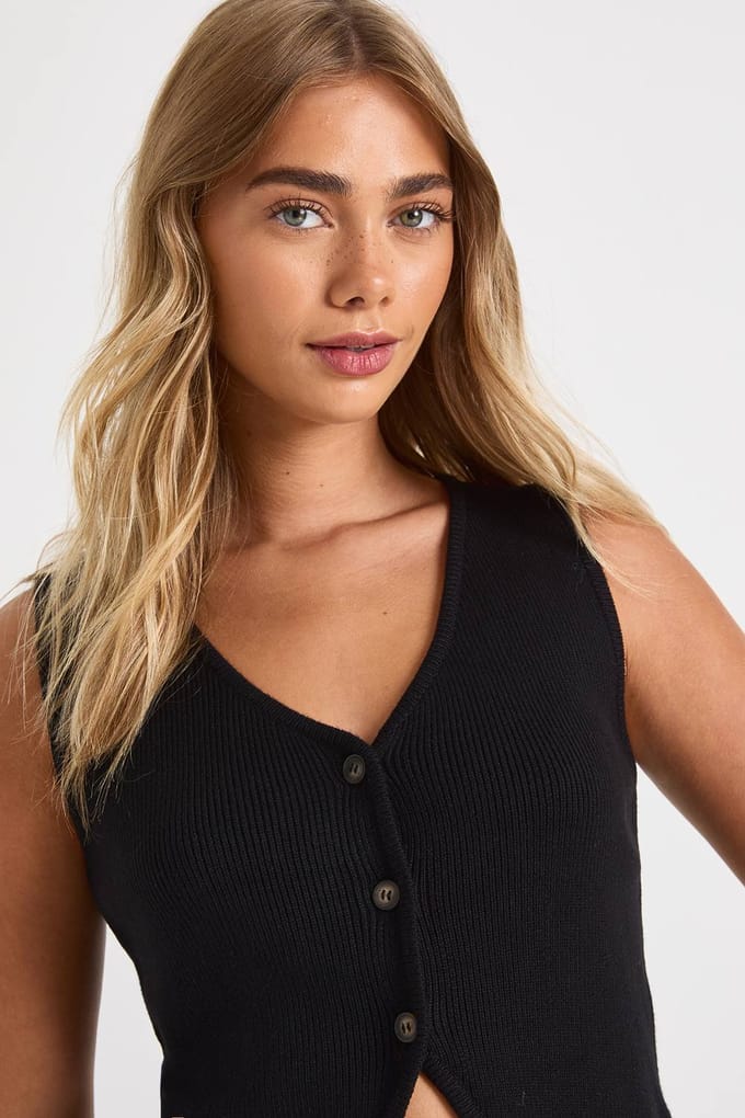 boohoo Dames Premium Chunky Rib V-hals Gebreide Vest | Zwart | Maat: Medium