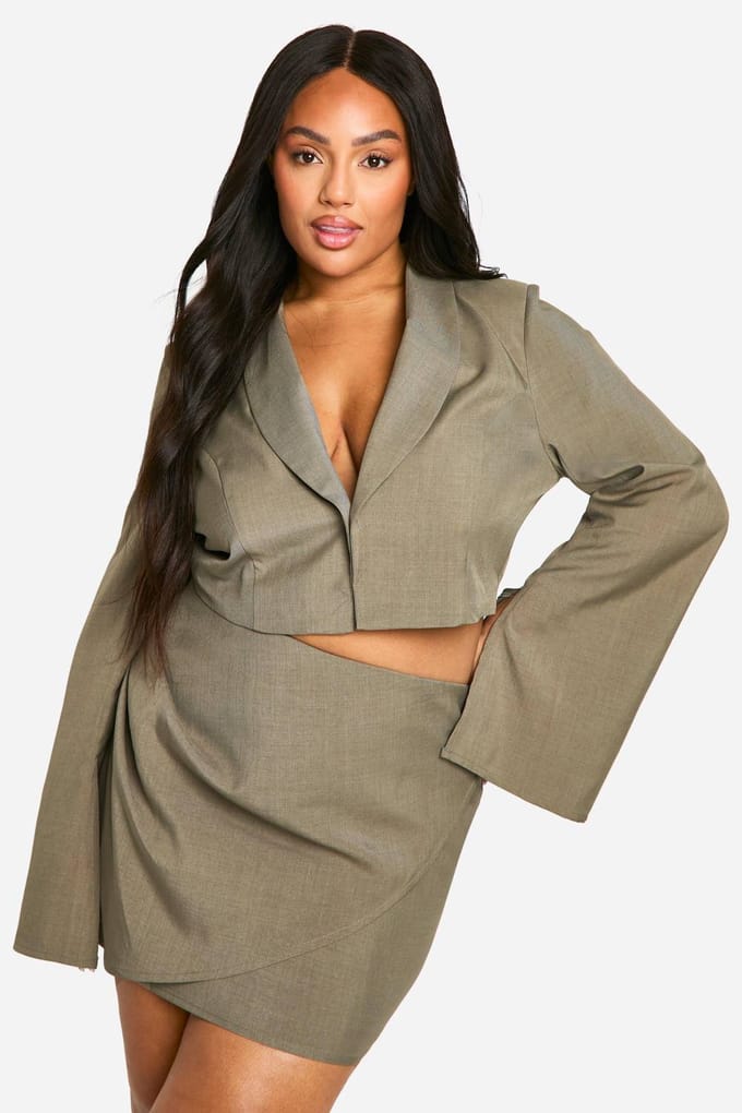 boohoo Dames Plus Tailored Wrap Skirt | Grijs | Maat: 54
