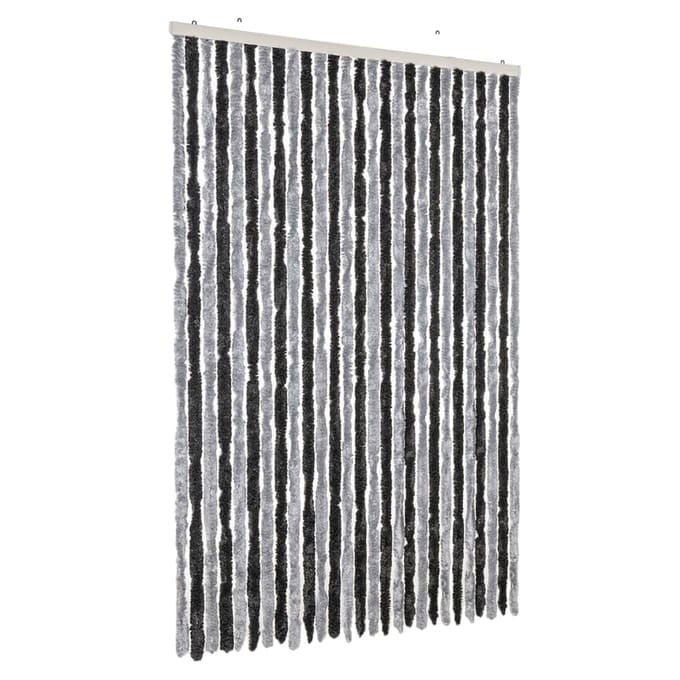 vidaXL - Vliegengordijn - 118x220 - cm - chenille - grijs - en - zwart