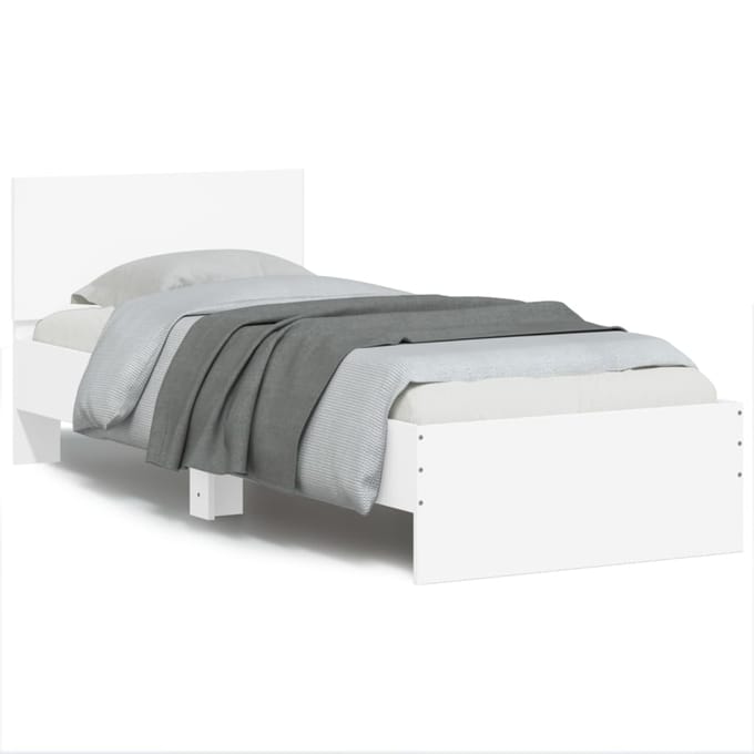 vidaXL - Bedframe - met - hoofdbord - en - LED-verlichting - wit - 90x190 - cm