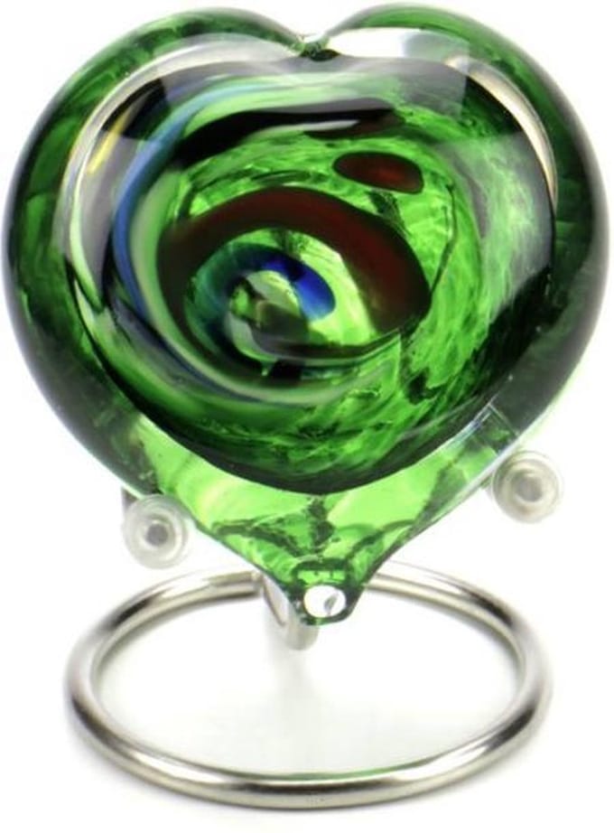 Glasobjecten Hartje Groen Multicolor Mini Knuffel Urn Glasobject Hart Glas As-in-glas Knuffelsteen Taststeentje Knuffelhart Gedenkhart