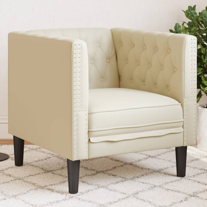 vidaXL - Fauteuil - Chesterfield-stijl - kunstleer - crèmekleurig