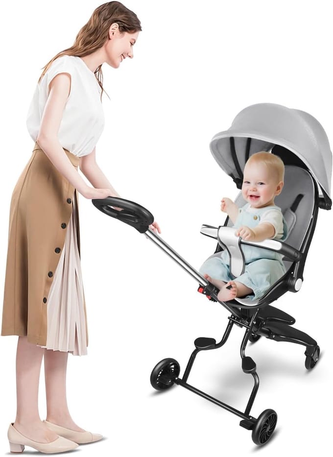 Kinderwagen Buggy - Inklapbare Reisbuggy - Stadswandelingen - Verstelbare Duwstang - Tot 22 kg - Grijs