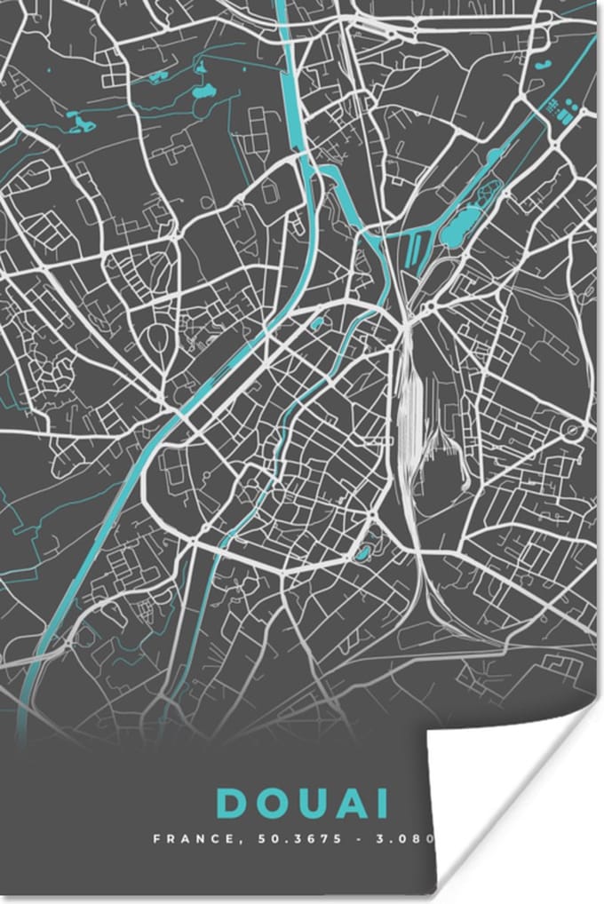 Poster Douai - Frankrijk - Plattegrond - Stad - Stadskaart - 80x120 cm