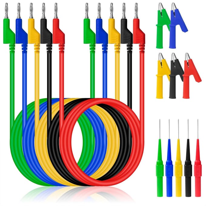 Multimeter Meetleidingen Set 4 mm - Krokodillenklemmen, Testsonde en Kabels - 1 m voor Digitale Multimeter