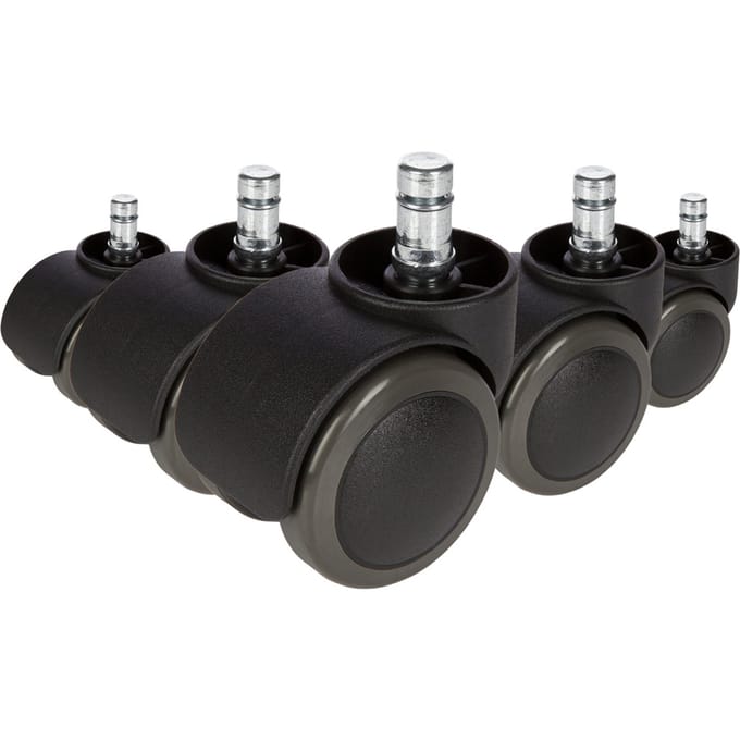 5x ROLO 10mm/50mm Harde bodem - Bureaustoelwielen Zwart