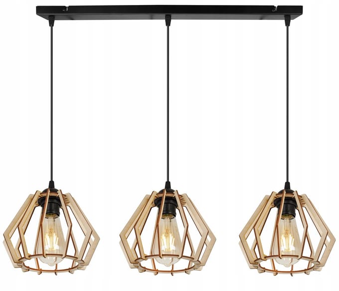 Houten Hanglamp TIMBER 2360/3 - 3xE27, Zwart/Beige