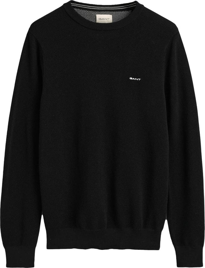 GANT heren O-hals sweater pique zwart