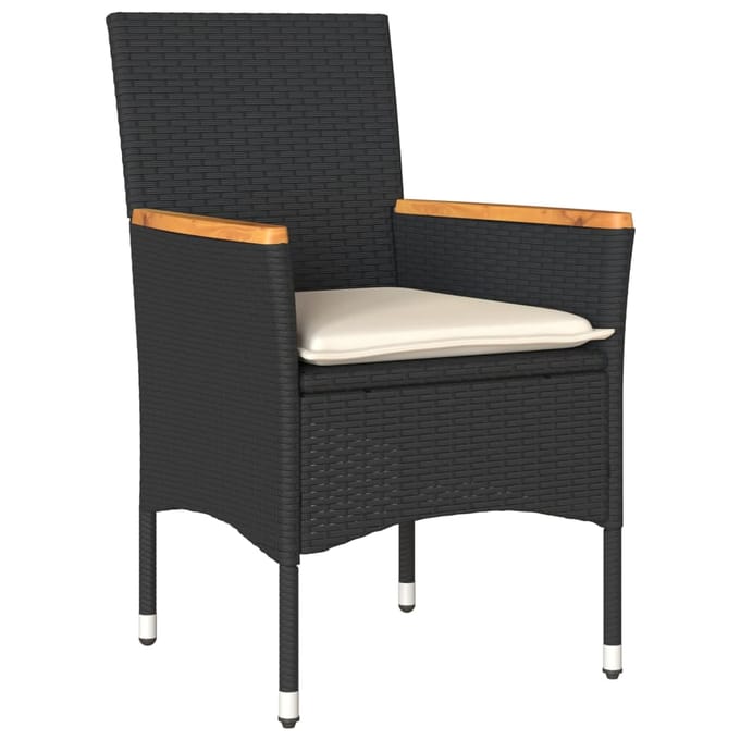 vidaXL - 3-delige - Bistroset - met - kussens - poly - rattan - en - glas - zwart