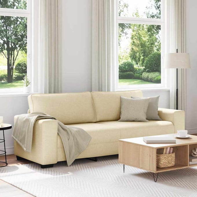 vidaXL - 3-zitsbank - crème - 220x77x82 - cm - stof
