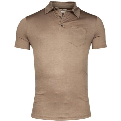 Thomas Maine Polo Uni Color Merino Wool Jersey Short Sleeve Greige / male
