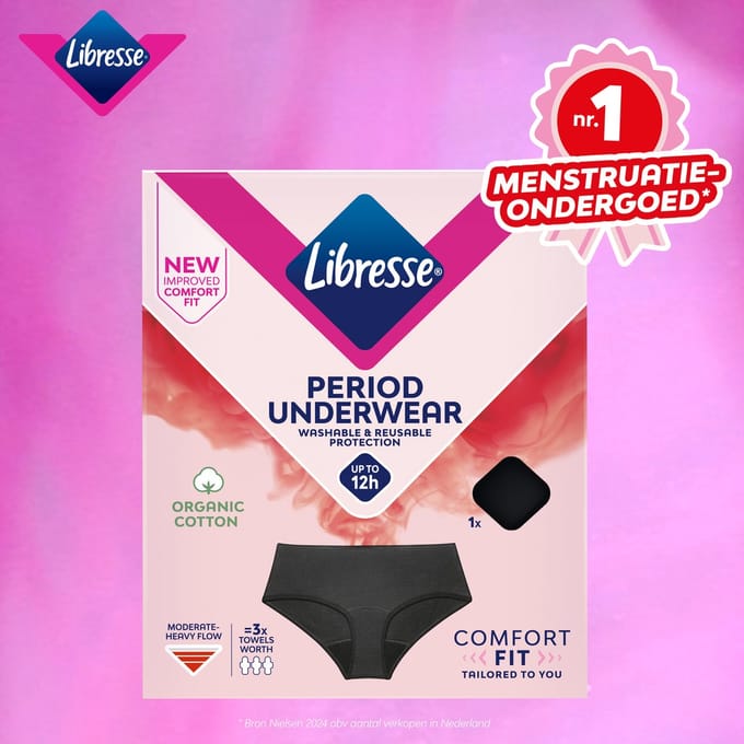 Libresse Menstruatie Ondergoed Wasbaar - zwart biologisch katoen - Extra Large