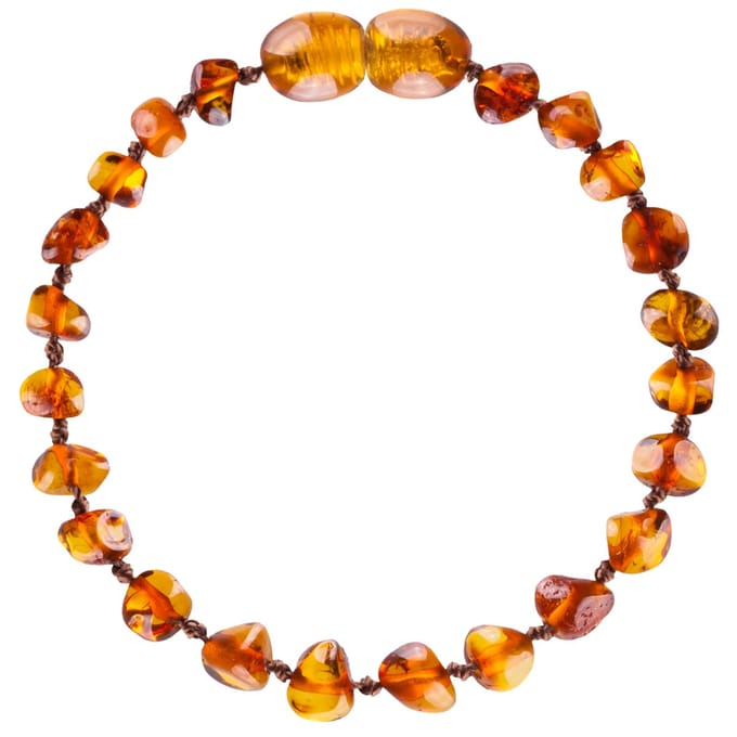 Wild Sun Barnsteen Armband Kind - Amber Enkelbandje - Baltische Barnsteen – 16,5 cm - Cognac