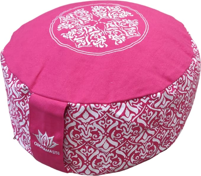 Om Namaste XL Design Meditatiekussen Zitkussen Rond - Roze met Wit - XL